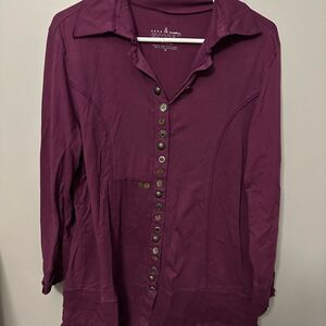 Neon Buddha Women's Deep Purple Button-Up Top with unique buttons Medium